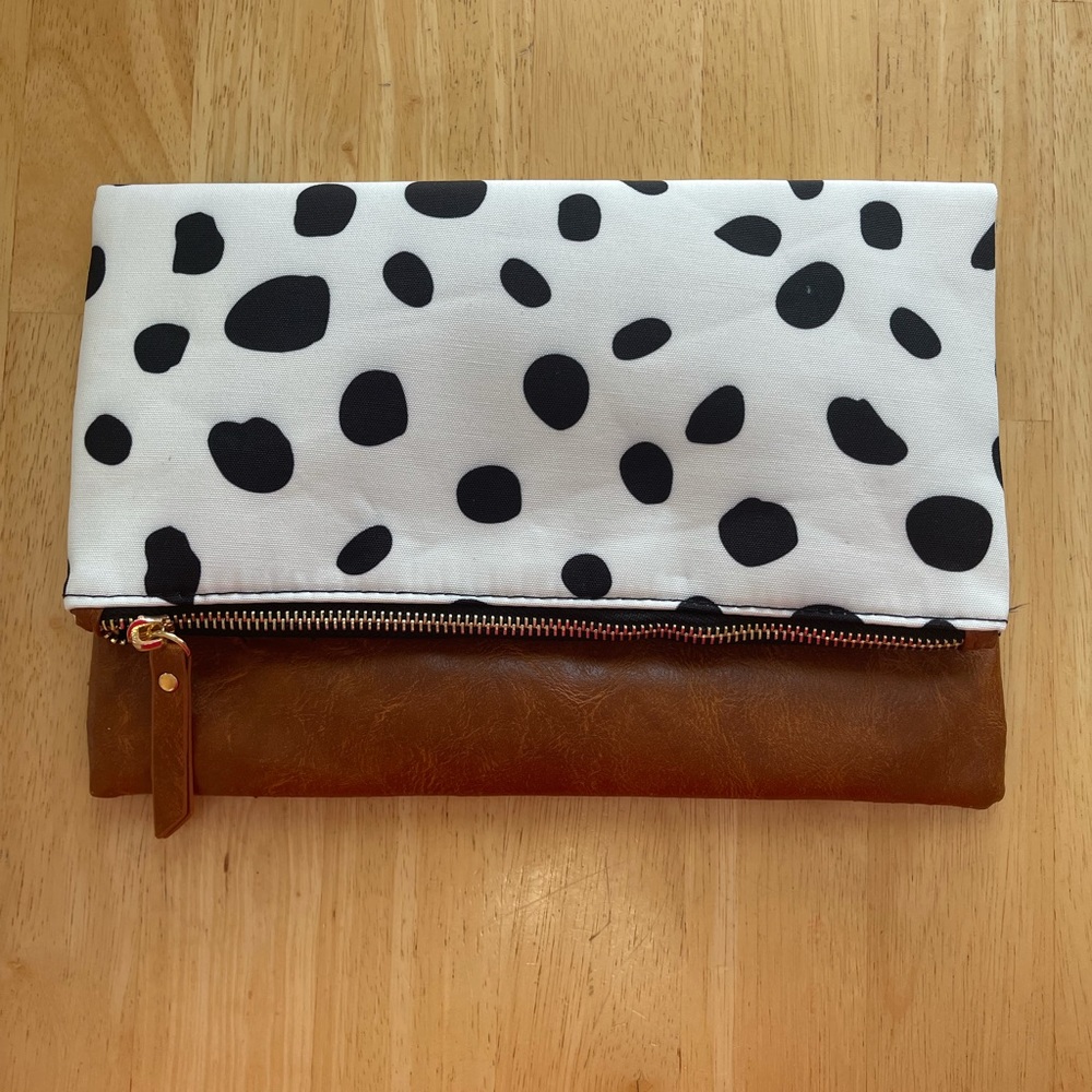 Brown and White clutch with Black spots NWOT